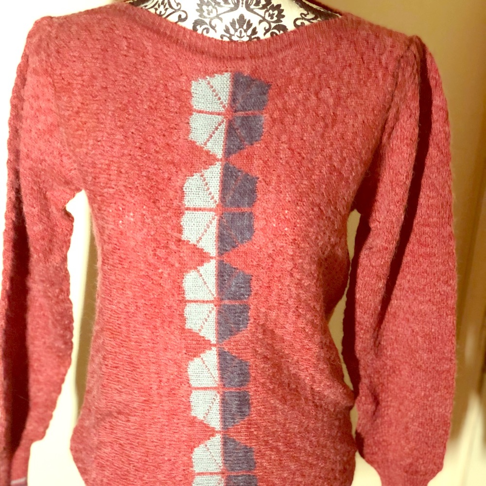 Red  blue and grey design wye oaks sweater